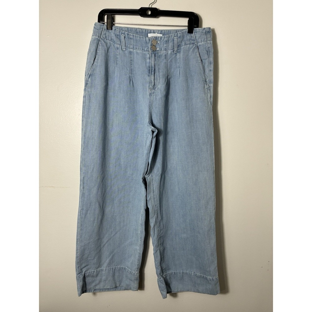 Loft Wide Leg Cropped Chambray Pants Sz 8/29 Light Wash Minimalist Classic